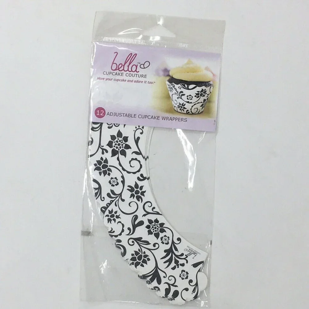 Bella Cupcake Couture Black White Floral Wrapper